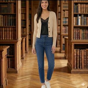 Prince & Fox Tan Ribbed Cropped Cardigan - Size Extra Small